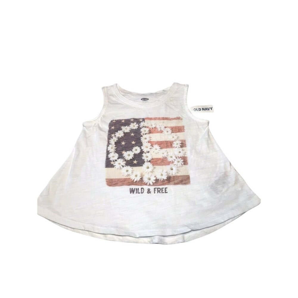 Old Navy Girl's Size 3T Tank Top Sleeveless Wild And Free Flag Graphic White New